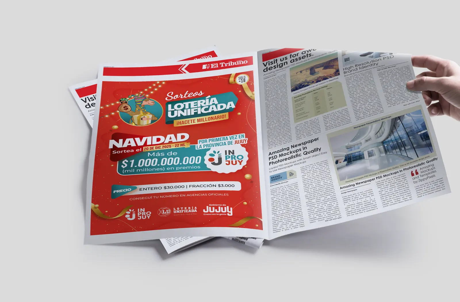 Loteria Unificada Sorteo Aviso de Diario Mockup